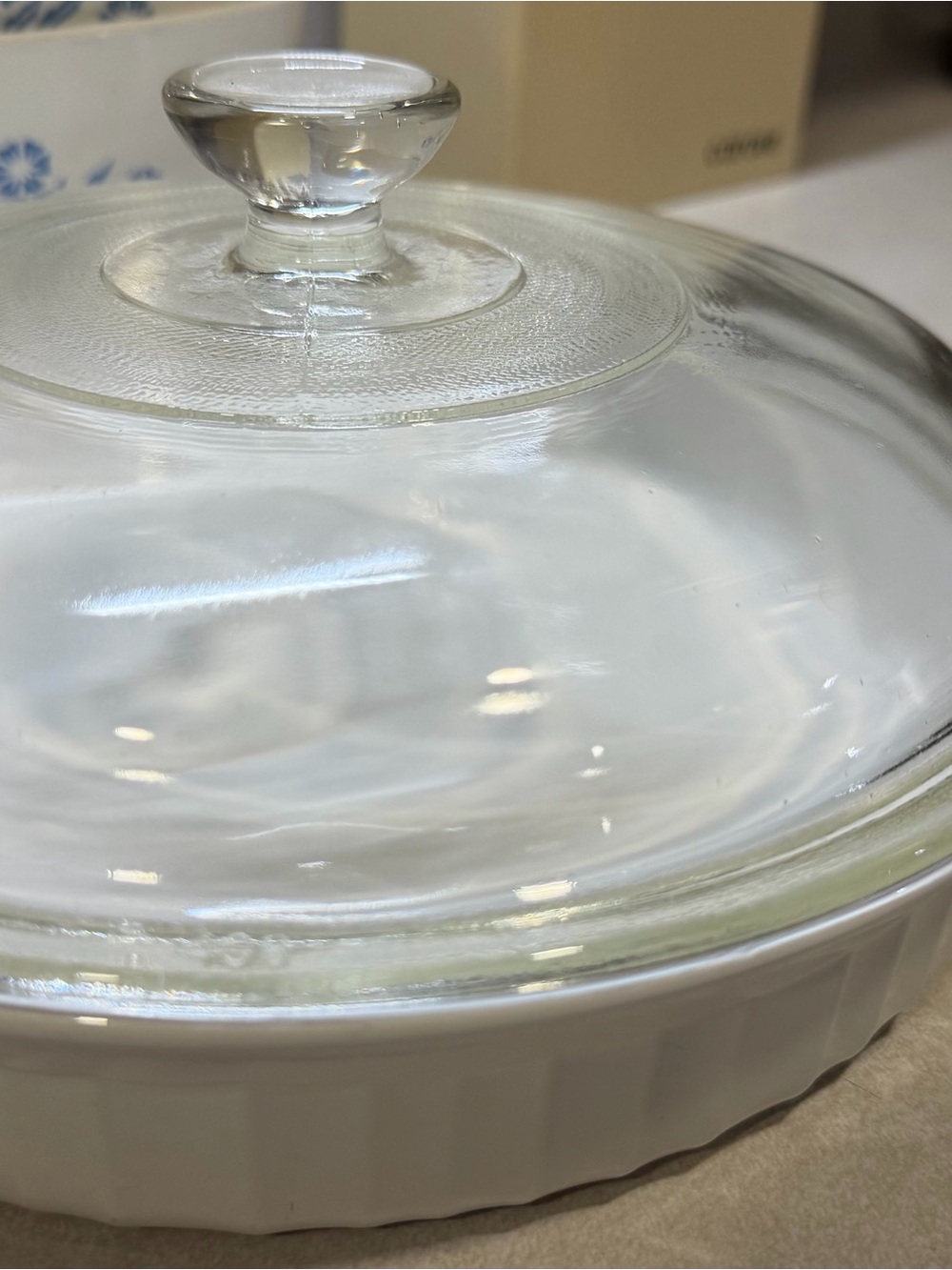 Corningware Clear Glass Dome with White Ceramic Base